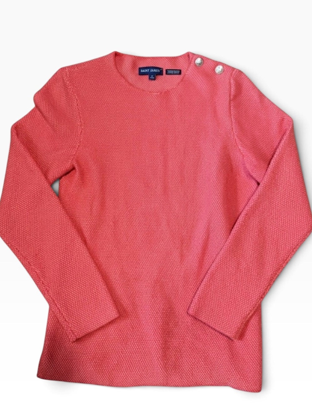 Saint James Pink Knit Sweater Shoulder Buttons Nautical Boat Neck Womens M